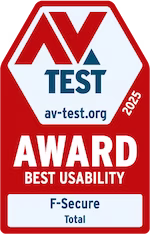 AV-TEST logo issued 2026 for “BEST USABILITY” of F-Secure Total.