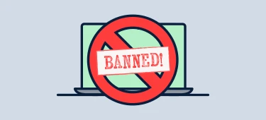 laptop screen with a ban symbol and text
