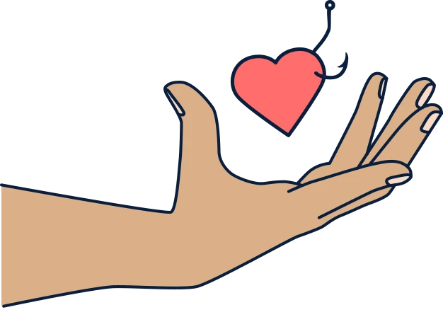 Illustration of a hook in a heart and a patient's hand outstretched, illustrating US healthcare data breaches